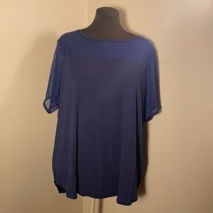 LOLA GETTS Navy Mesh Shoulder Workout Tee Top